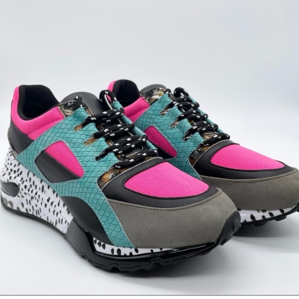 Steve Madden Cliff Platform Sneakers Pink Turquoise Leopard Gray 7.5